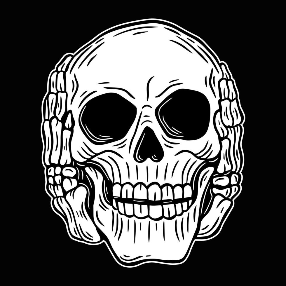 tête de crâne os dessinés à la main élément de conception d'art noir blanc noir pour étiquette, affiche, illustration de t-shirt vecteur
