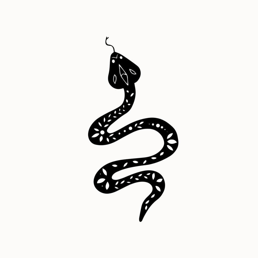 dessin au trait de serpent noir ésotérique mystique avec ornement à l'intérieur vecteur