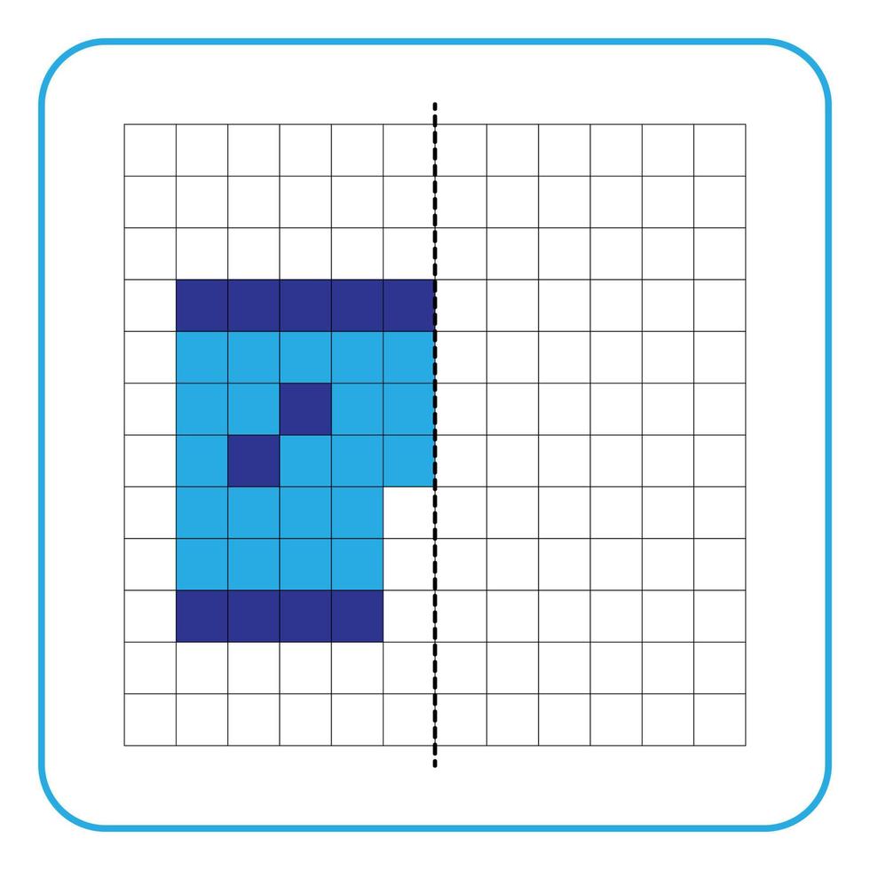 jeu éducatif de réflexion d'image pour les enfants. apprendre à remplir des feuilles de travail sur la symétrie pour les activités préscolaires. pages de grille à colorier, perception visuelle et pixel art. terminer l'image du pantalon court bleu. vecteur