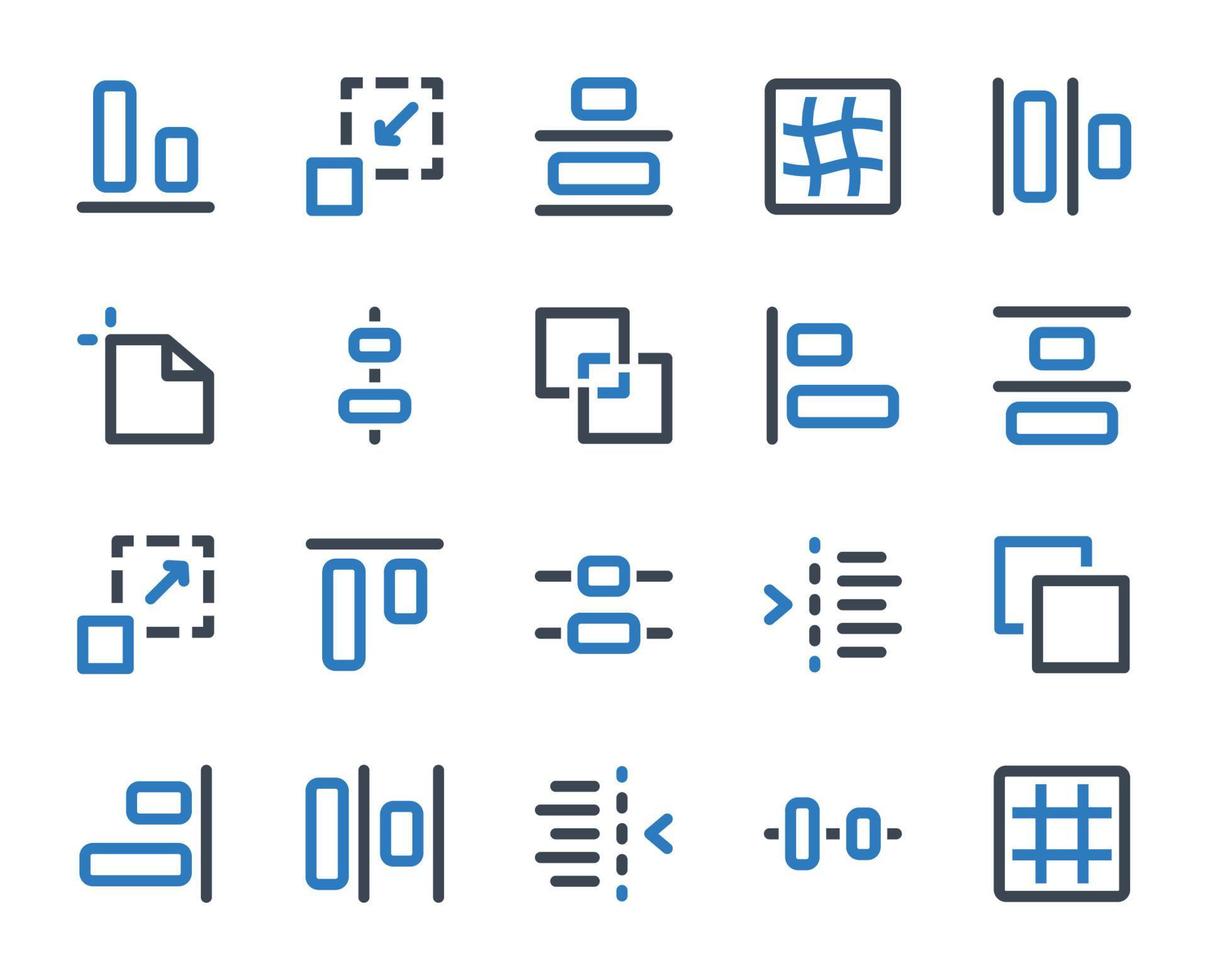 jeu d'icônes d'outils d'édition - illustration vectorielle. aligner, centrer, vertical, horizontal, objet, distribuer, objets, gauche, droite, éditer, édition, éditeur, outil, outils, icônes . vecteur