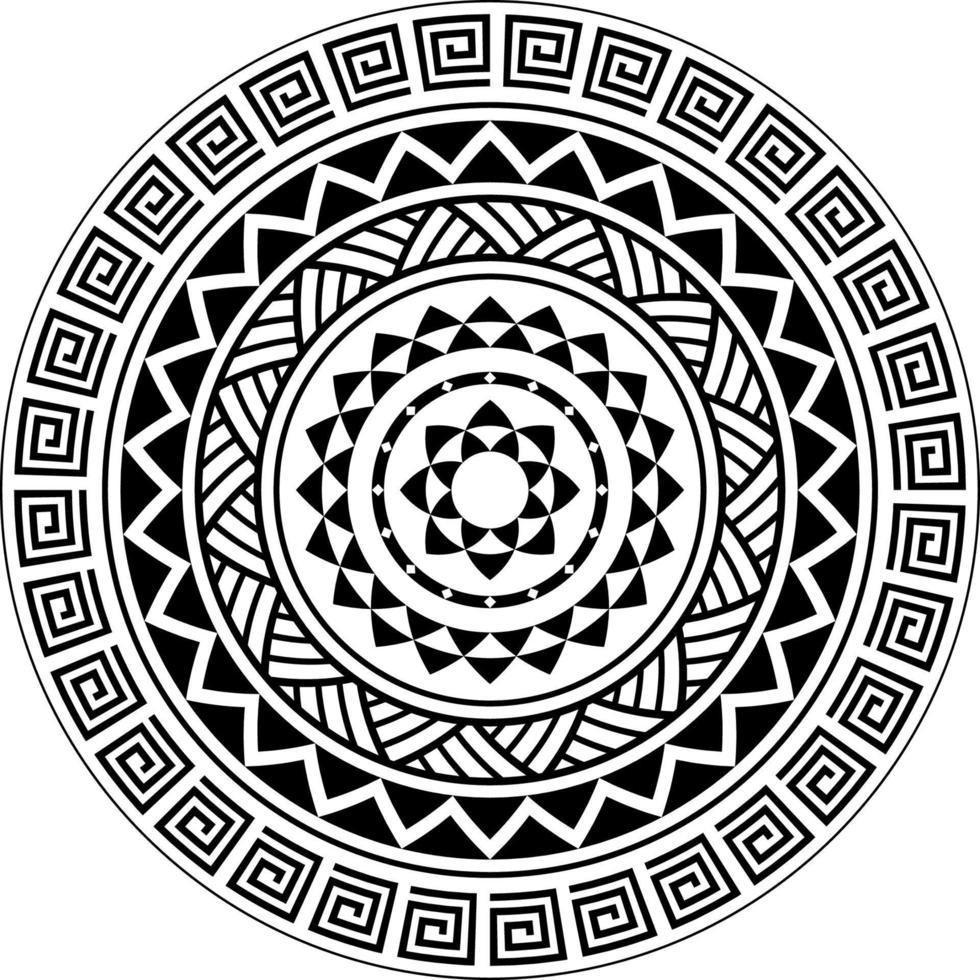 motif de mandala tribal, mandala polynésien circulaire abstrait, conception d'ornement de vecteur de style tatouage hawaïen polynésien