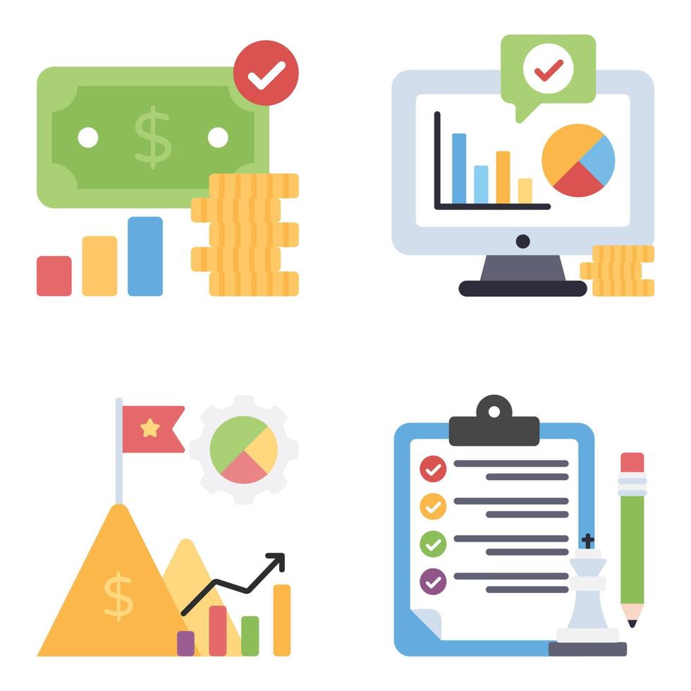 icônes plates de stratégie commerciale vecteur