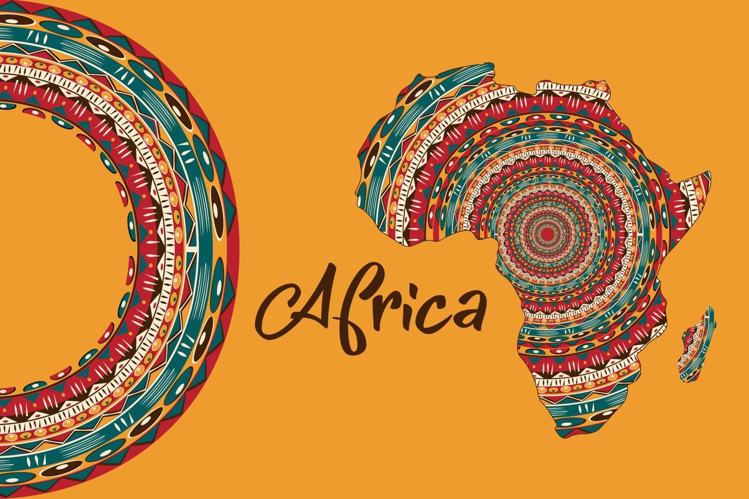 carte à motifs d'afrique. bannière avec motif africain tribal traditionnel grunge, éléments, conception de concept. vecteur isolé sur fond orange