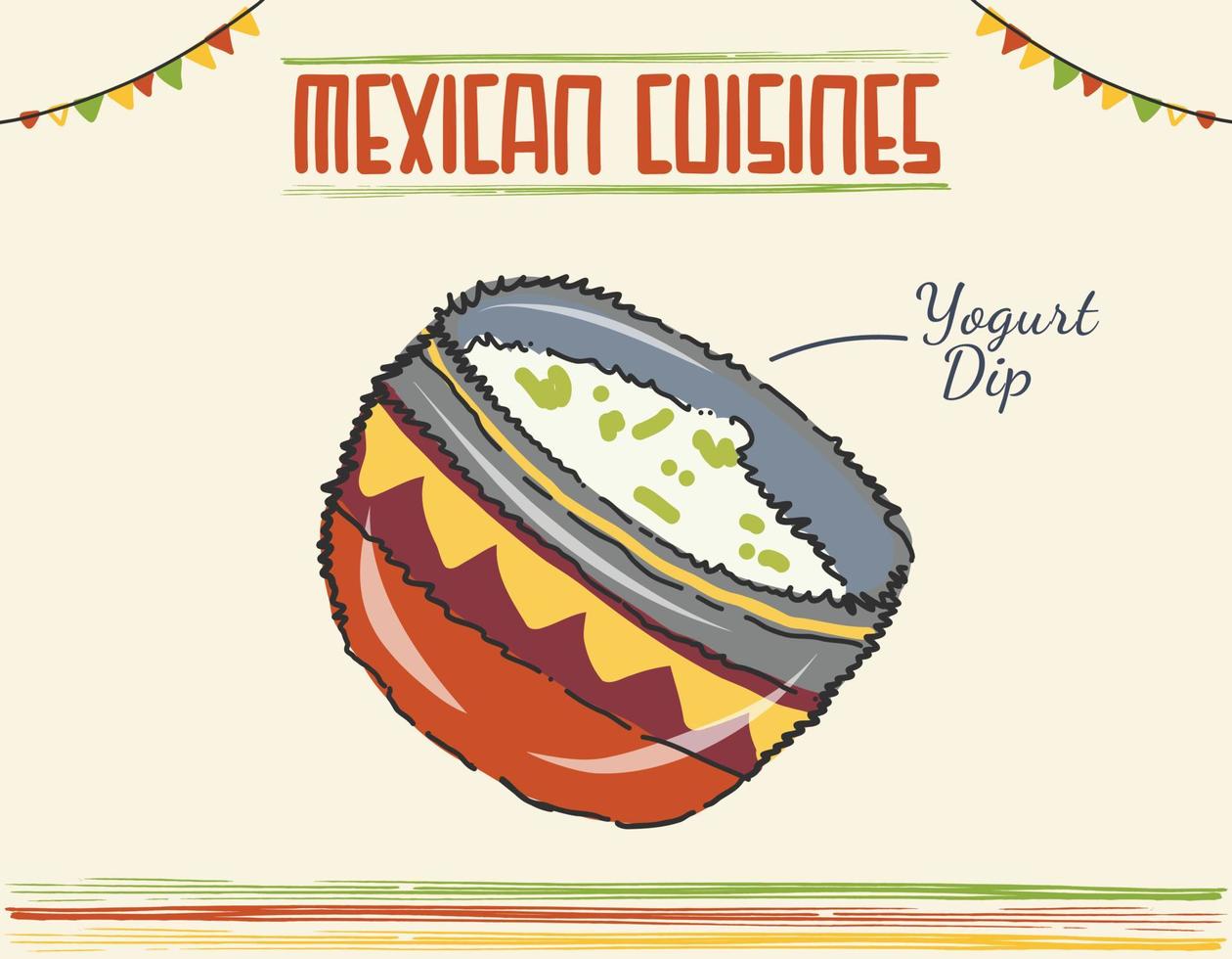 trempette au yaourt mexicain plat traditionnel, sauce blanche. illustration vectorielle isolée de couleur minimale vecteur