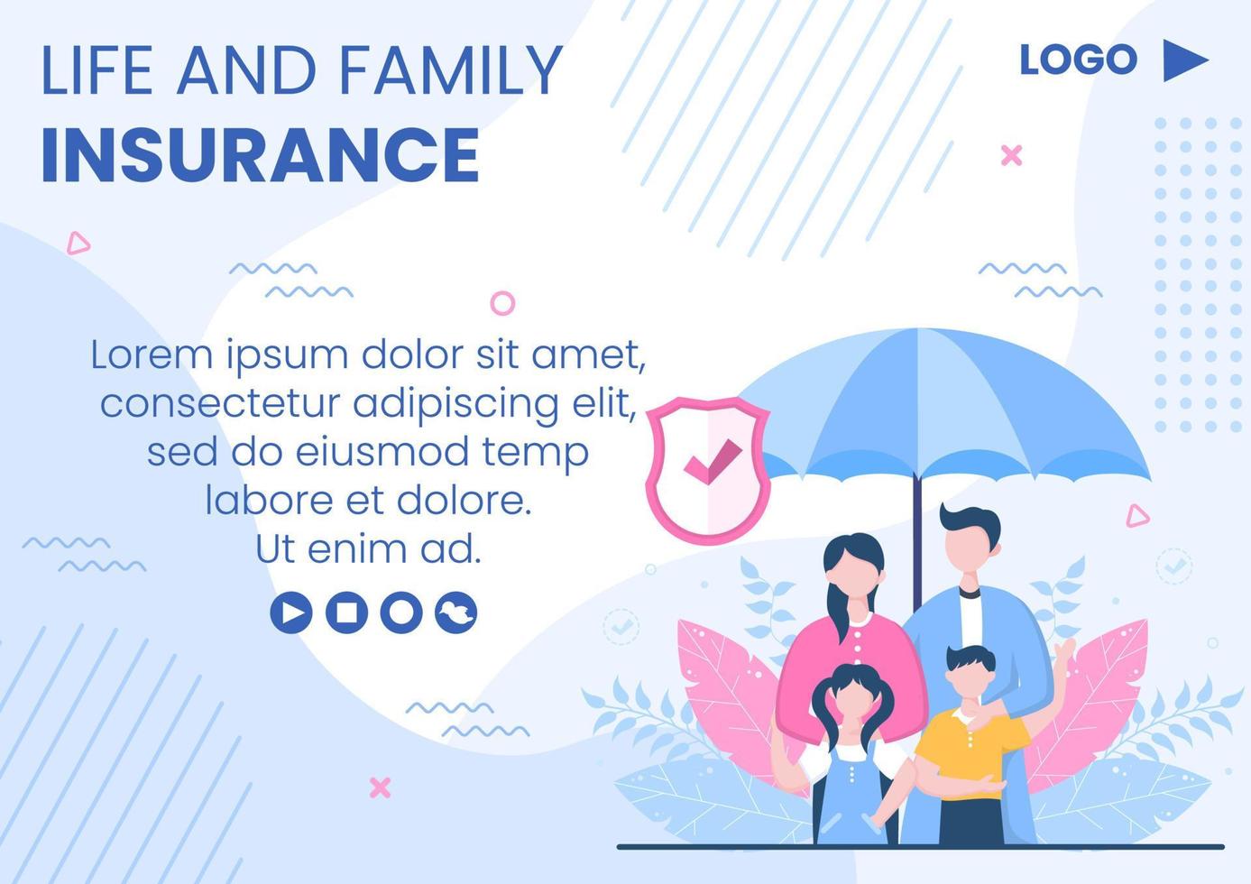 modèle de brochure d'assurance-vie familiale design plat illustration modifiable fond carré aux médias sociaux ou carte de voeux vecteur