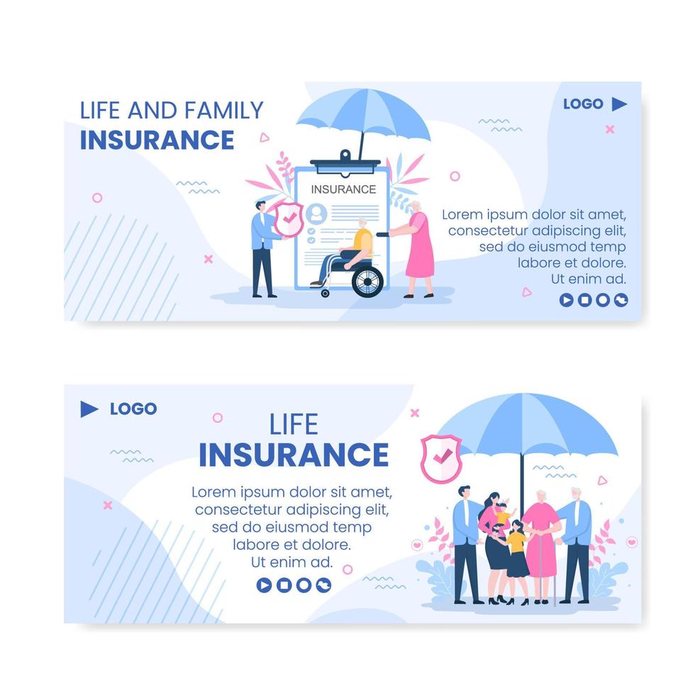 modèle de bannière d'assurance-vie familiale design plat illustration modifiable fond carré aux médias sociaux ou carte de voeux vecteur