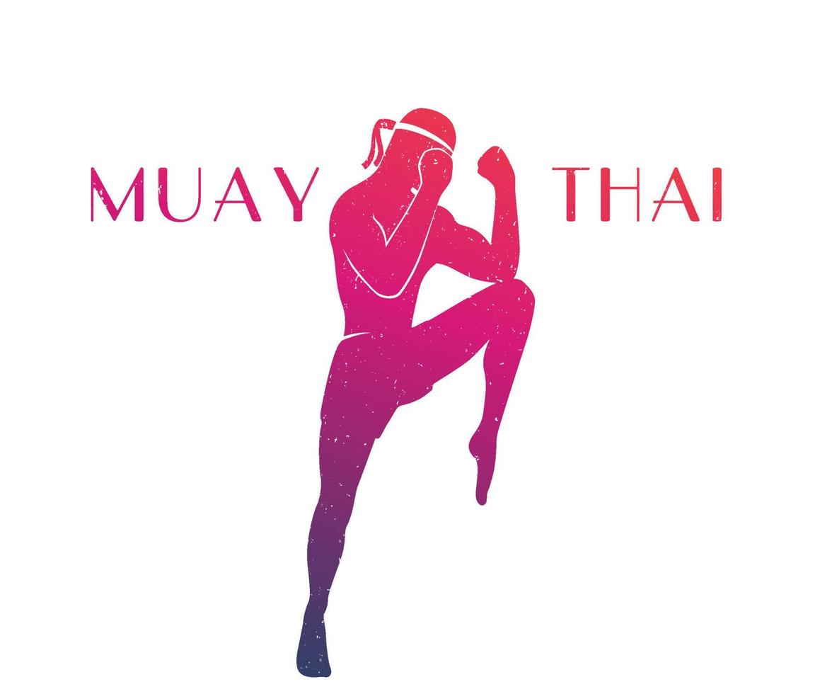 silhouette d'athlète muay thai, boxeur masculin dans une position de combat défensive, homme faisant des exercices de boxe, élément de logo, imprimé de t-shirt, avec vecteur