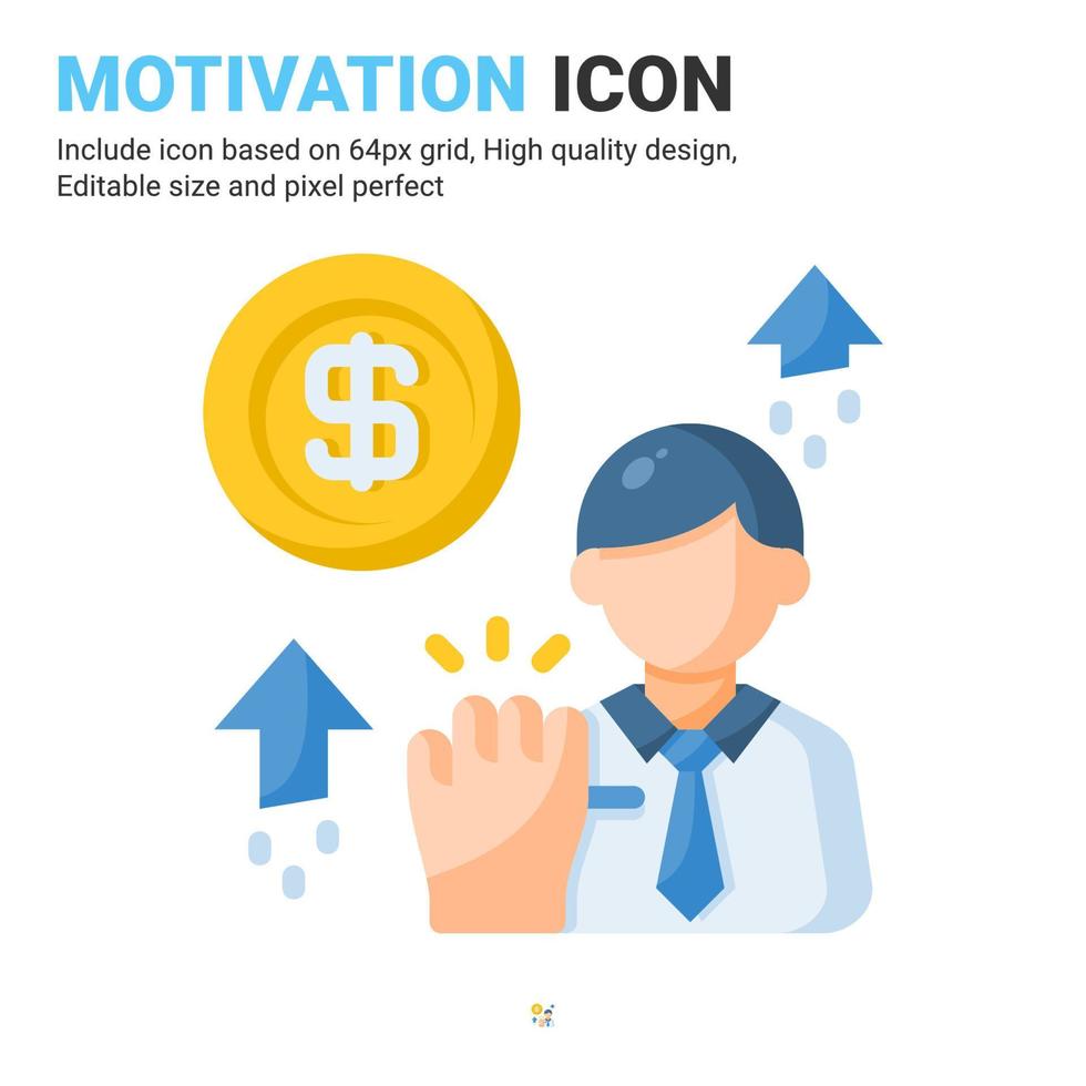 vecteur d'icône de motivation avec un style de couleur plat isolé sur fond blanc. objectifs d'illustration vectorielle, concept d'icône de symbole de signe d'esprit pour les affaires, la finance, l'industrie, l'entreprise, les applications, le web et le projet