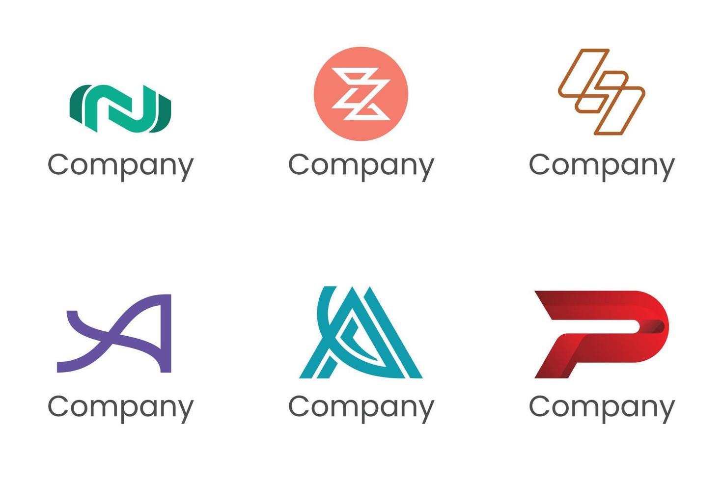 six logos initiaux avec différentes couleurs et styles adaptés au logo de l'entreprise vecteur