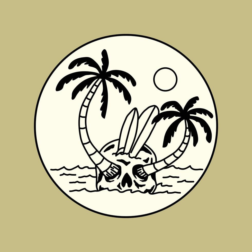 insigne de logo d'île de crâne vintage. illustration vectorielle faite à la main vecteur