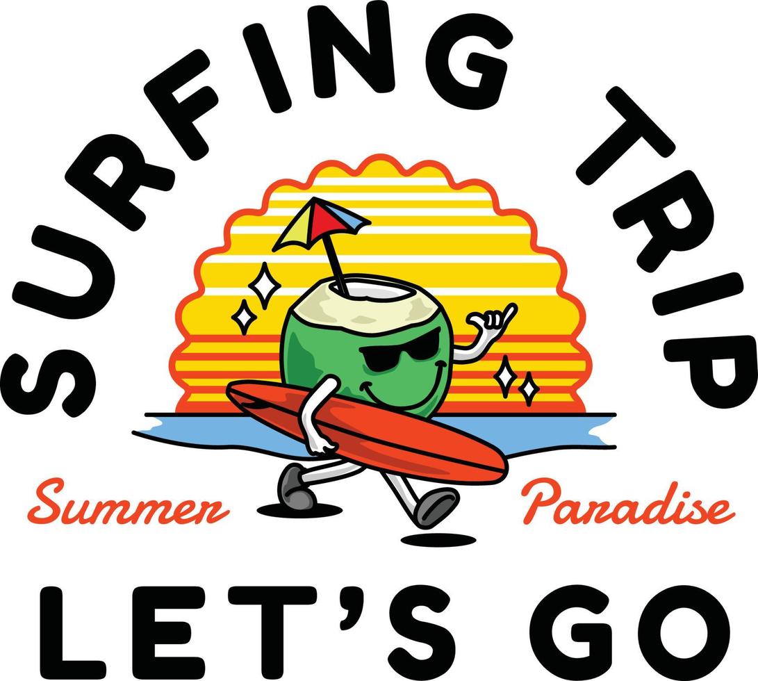 insigne de logo de voyage de surf vintage. illustration vectorielle faite à la main vecteur