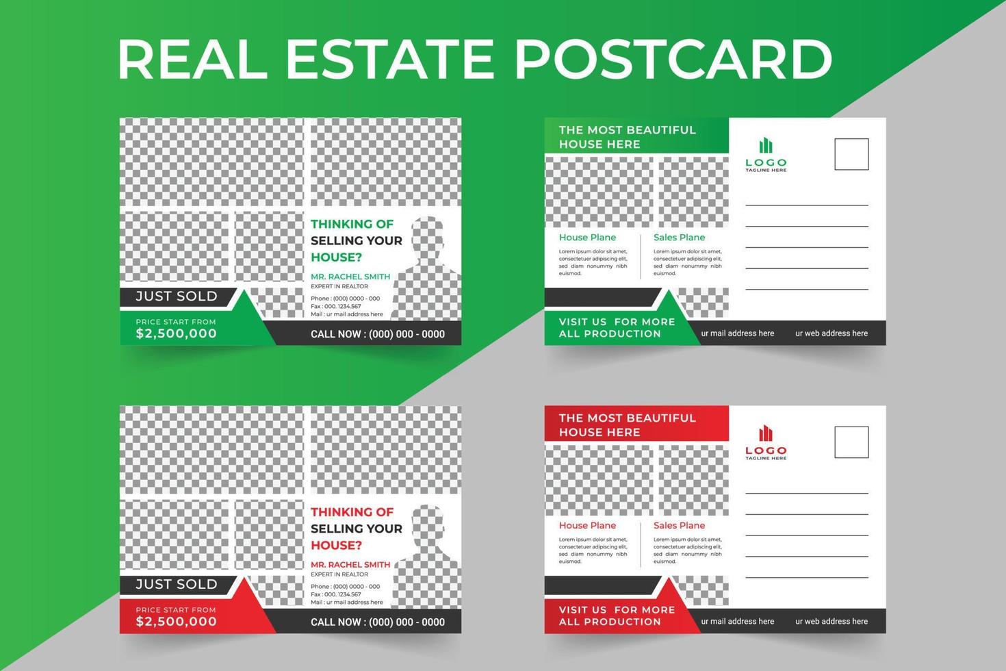 conception de modèle de carte postale immobilière pour agence immobilière numérique vecteur