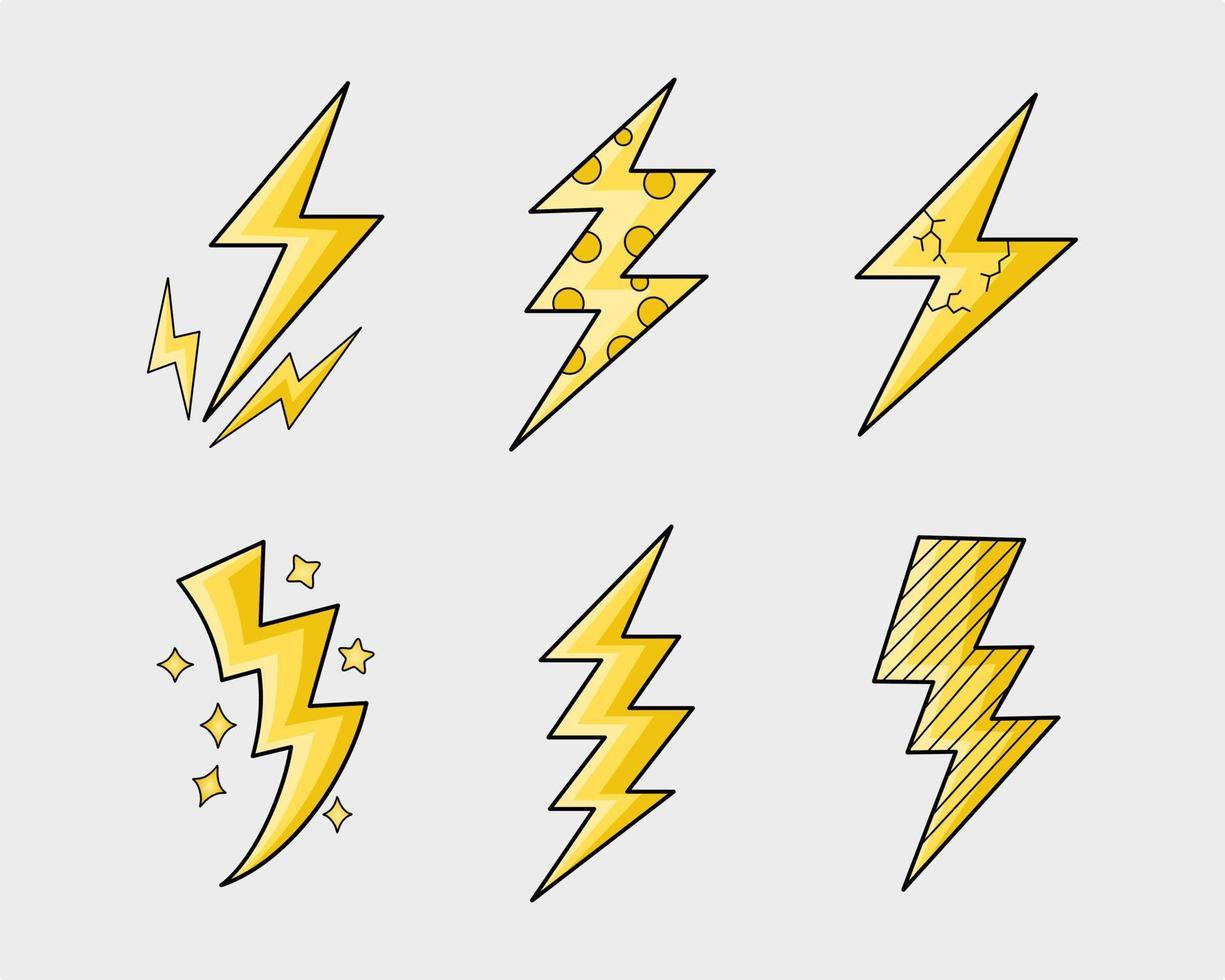 définir des illustrations de croquis de symbole d'éclair électrique doodle. tonnerre, illustration vectorielle vecteur