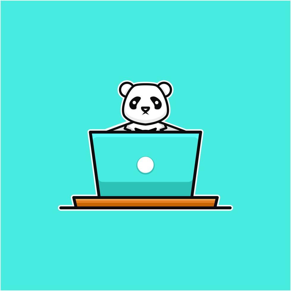 création de logo pour ordinateur portable de travail panda vecteur