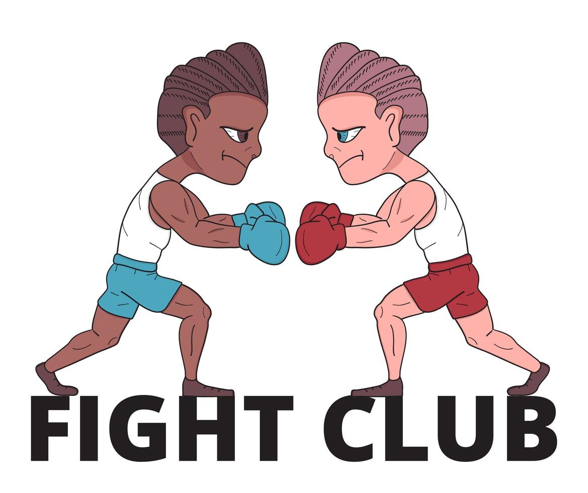 boxeurs kick boxing vecteur. des combattants multi-races sont affichés. bofers portant des gants. logo du club de combat vecteur