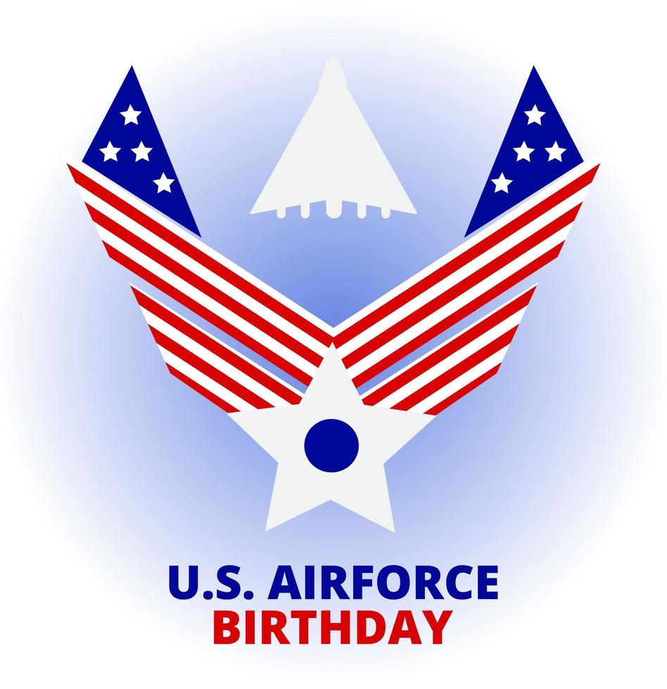 anniversaire de l'armée de l'air américaine, célébrée le 18 septembre. L'insigne du mérite et la silhouette de l'avion de chasse sont représentés. vecteur
