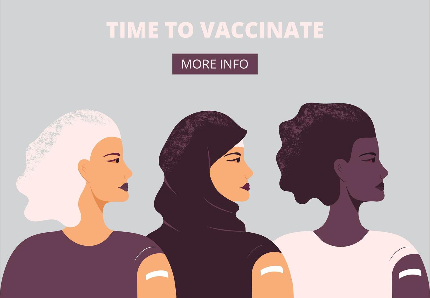 après vecteur de concept de vaccination. entreprise de vaccins contre le coronavirus. l'injection dans l'épaule s'est déroulée avec succès. plusieurs races de femmes après avoir été vaccinées. divers groupes d'humains sont heureux en clinique.