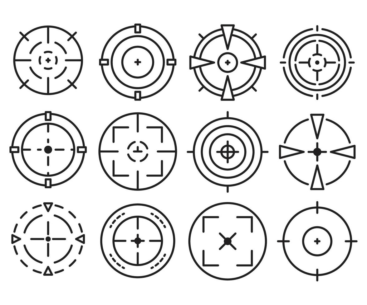 icônes de ligne cible en forme de croix vecteur