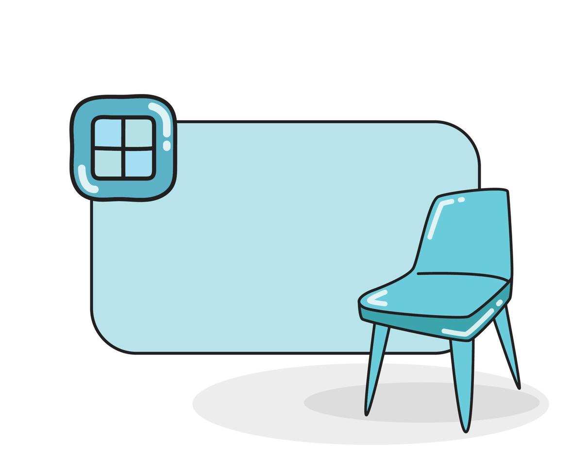 Tableau de notes vierge avec chaise et fenêtre vector illustration