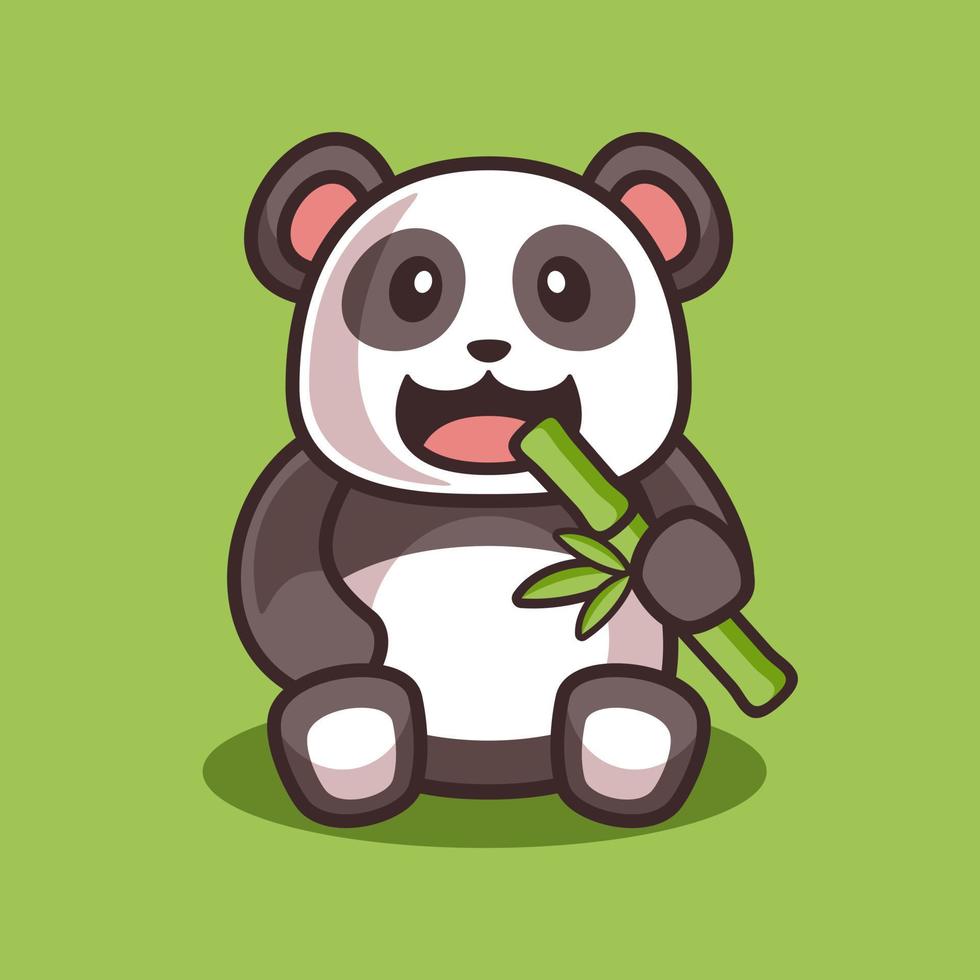 dessin animé mignon panda mangeant une illustration de bambou vecteur