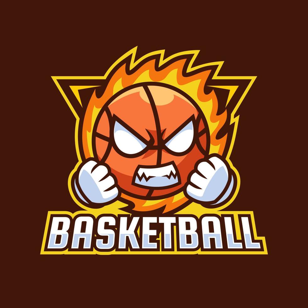 création de logo de mascotte de dessin animé de basket-ball en colère vecteur