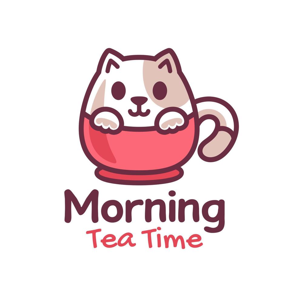 mignon petit chat sur la conception du logo de la tasse vecteur