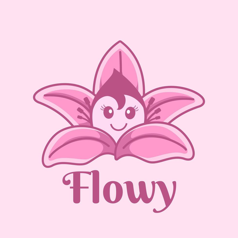 création de logo de lys fleur rose mignon vecteur