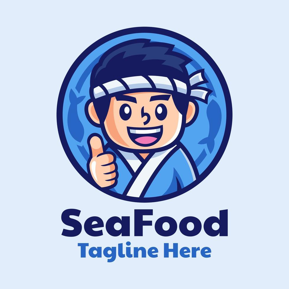 création de logo de dessin animé de chef de sushi japonais vecteur