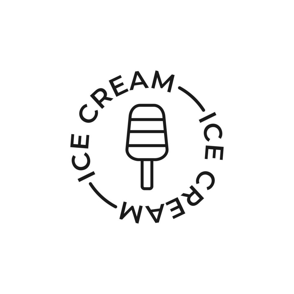 Création d'icône de logo de crème glacée de style vintage rétro minimal avec dessin au trait et texte circulaire vecteur