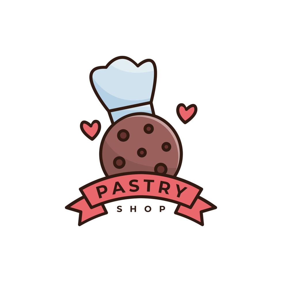 création de logo de cookie avec une combinaison de chapeau de chef et une décoration de coeur vecteur