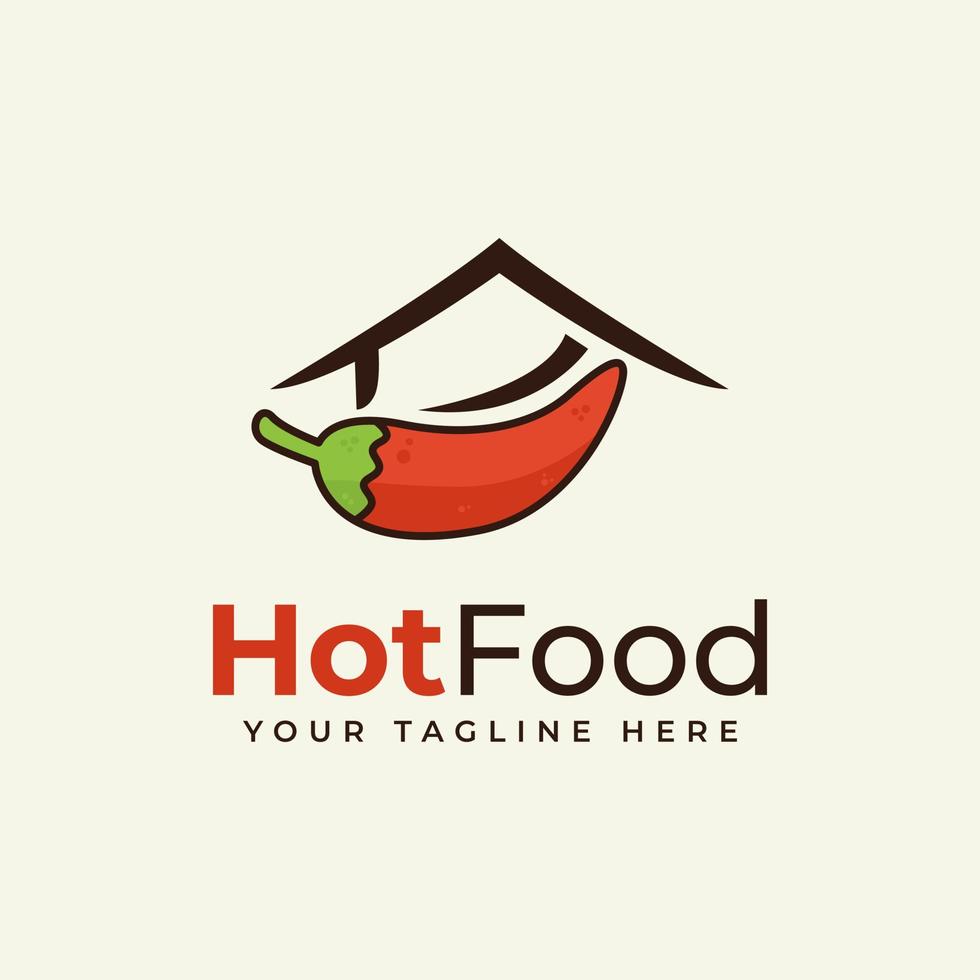 vecteur de logo de restaurant, stand de nourriture, nourriture de rue, avec illustration de conception de maison et de piment