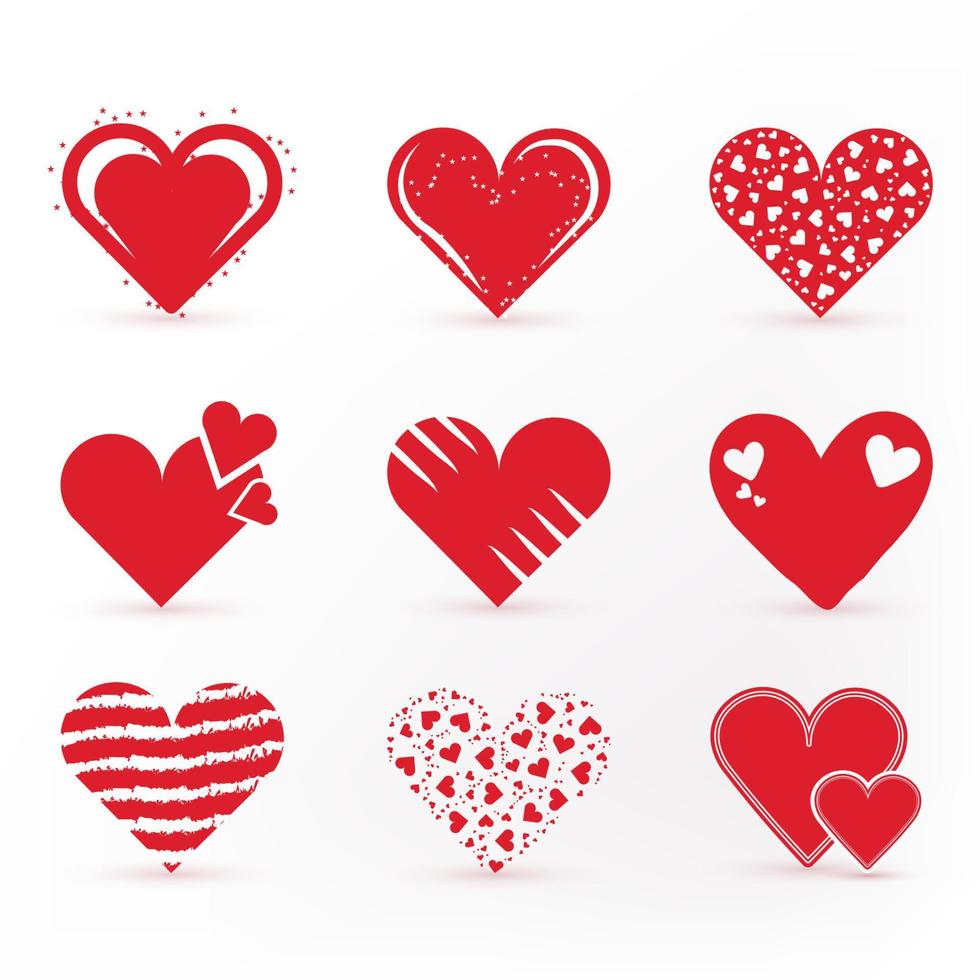 collection de coeurs de différentes formes pour la Saint-Valentin. symboles de coeur dans des couleurs rouges et des styles différents. ensemble d'illustrations vectorielles. vecteur