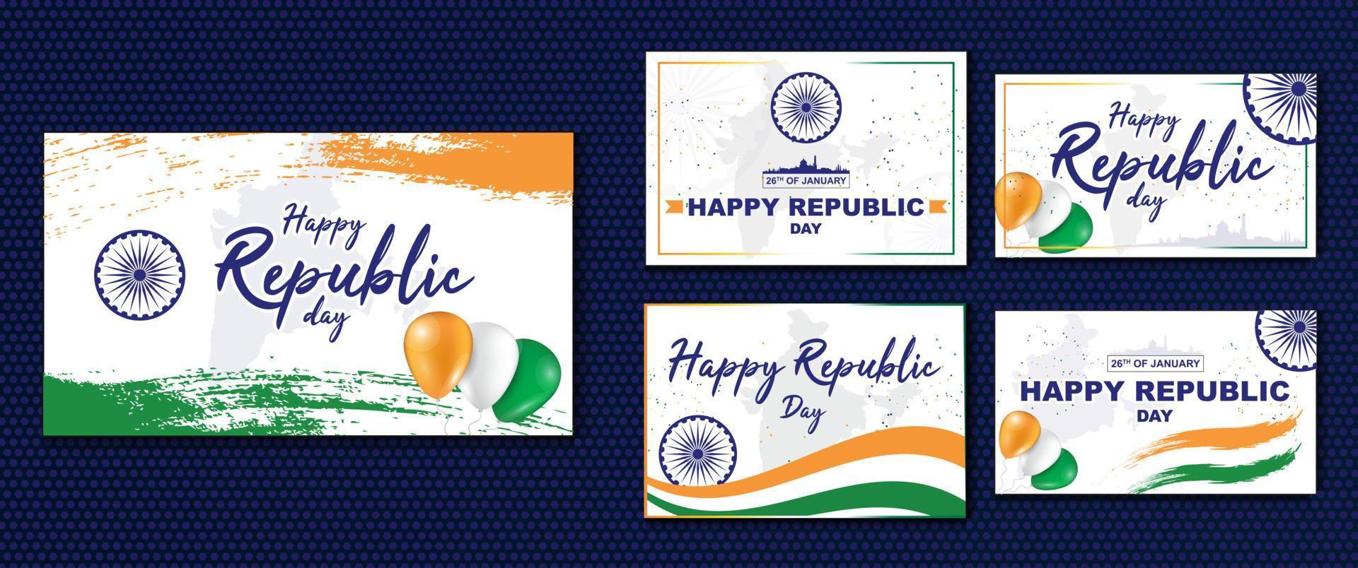 joyeux jour de la république de l'inde - 26 janvier. illustrations patriotiques avec le drapeau indien. modèle pour bannière ou affiche. vecteur
