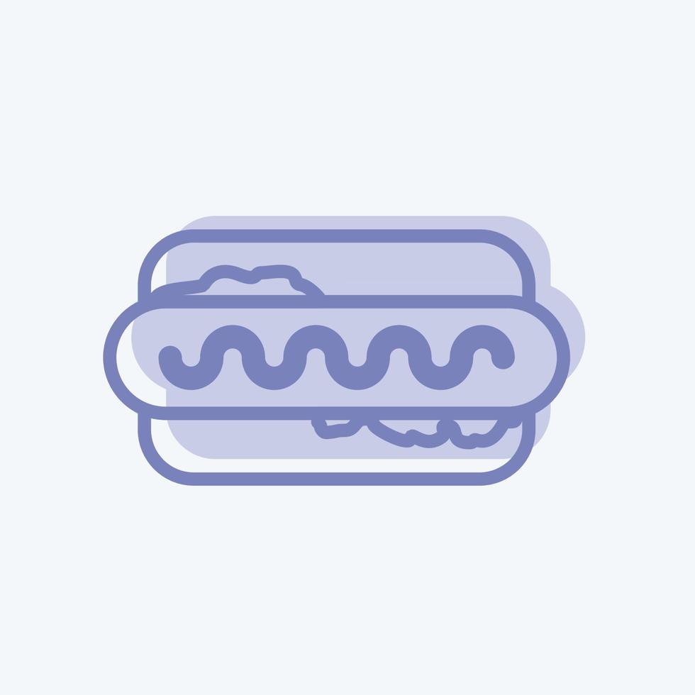 icône de hot-dog dans un style branché à deux tons isolé sur fond bleu doux vecteur