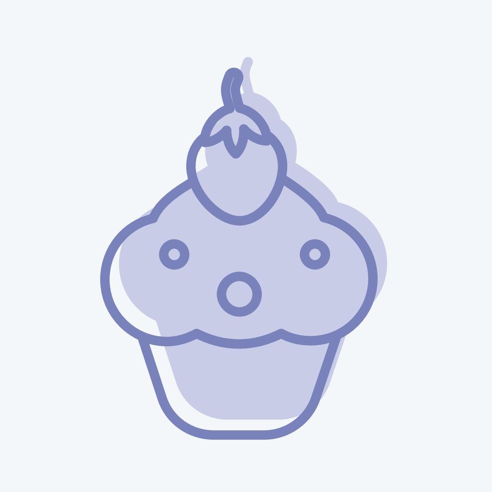 icône de cupcake dans un style branché à deux tons isolé sur fond bleu doux vecteur