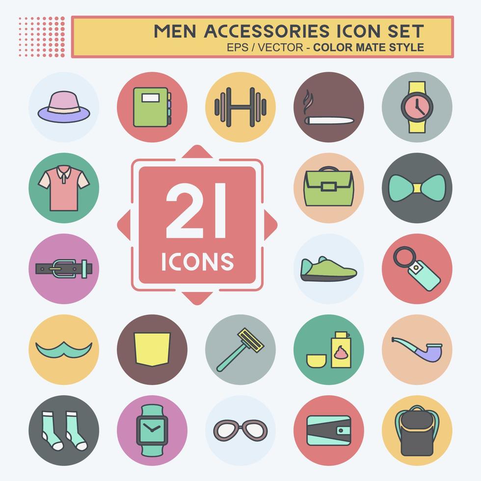 icône d'accessoires pour hommes dans un style de compagnon de couleur à la mode isolé sur fond bleu doux vecteur