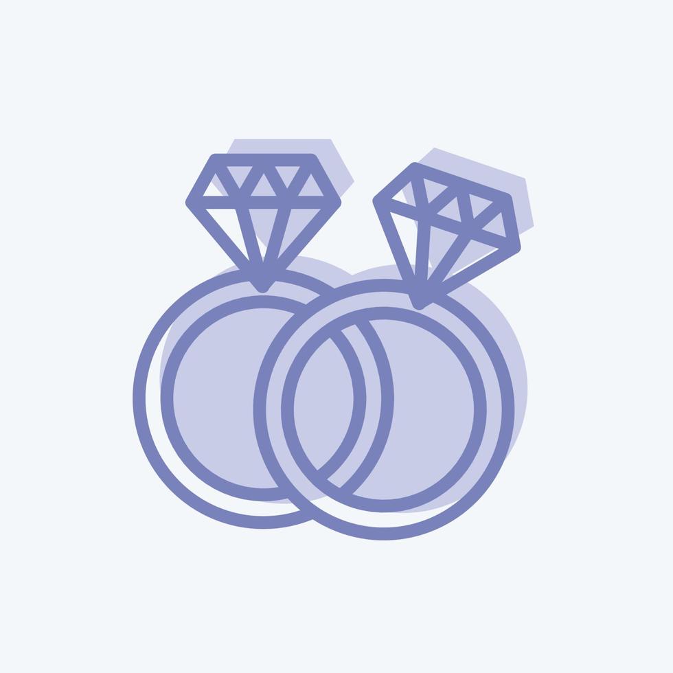 icône de bagues dans un style branché à deux tons isolé sur fond bleu doux vecteur