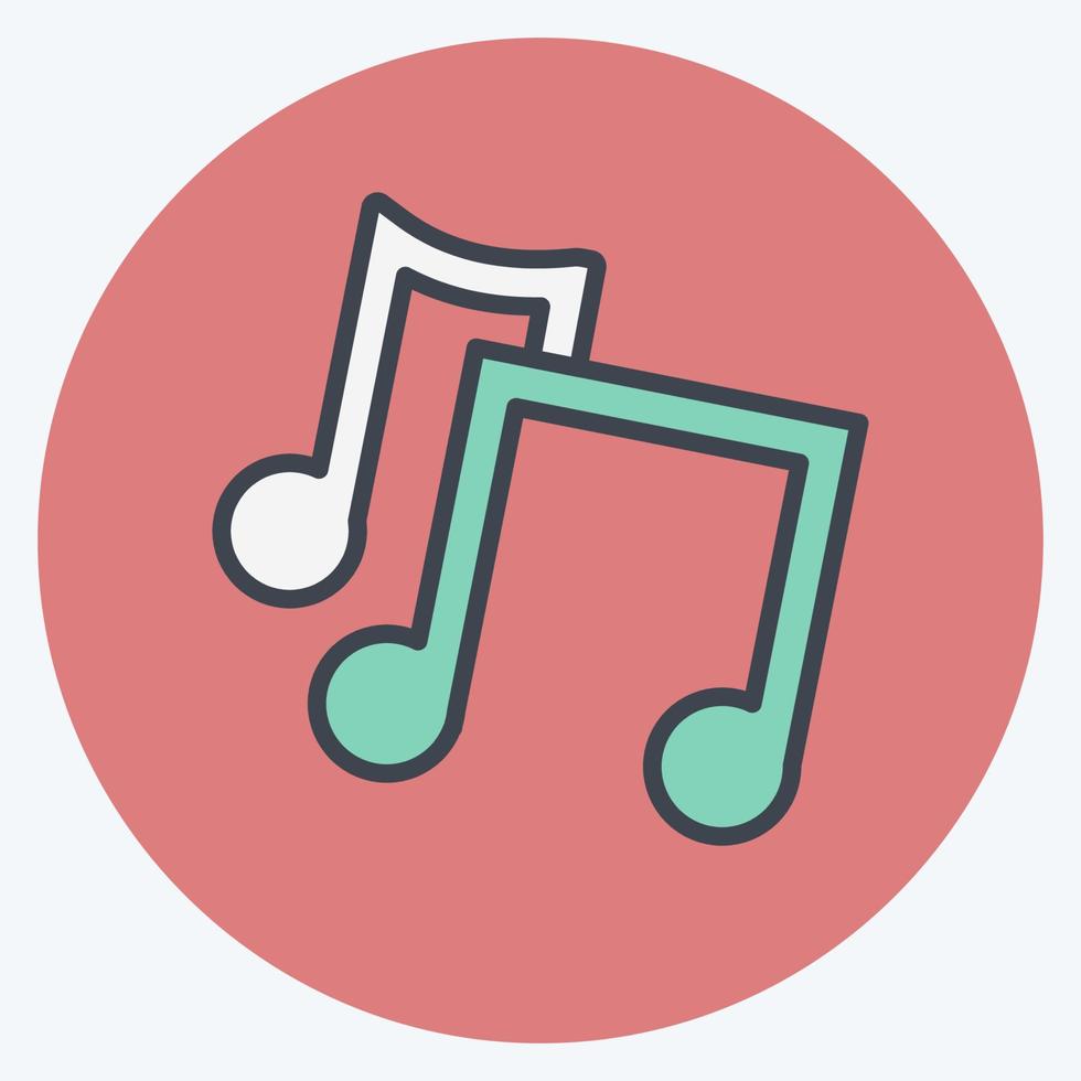 icône de notes de musique dans un style de compagnon de couleur à la mode isolé sur fond bleu doux vecteur