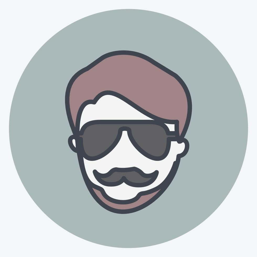 icône de l'homme hipster dans un style de compagnon de couleur branché isolé sur fond bleu doux vecteur