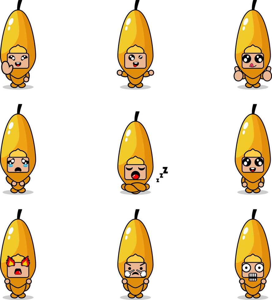 illustration vectorielle de l'ensemble de costume de mascotte de personnage de dessin animé de paquet d'expression de fruits pepaya vecteur