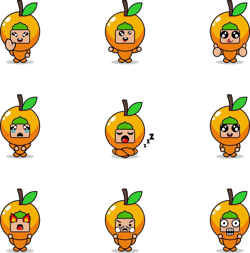 illustration vectorielle de l'ensemble de costume de mascotte de personnage de dessin animé de paquet d'expression de fruits orange vecteur