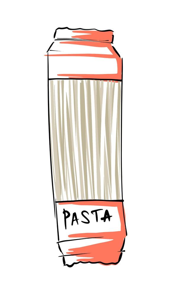 des spaghettis ou un sac de pâtes, sur fond blanc. vecteur