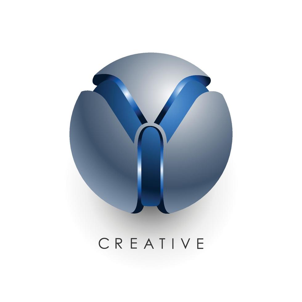 modèle de logo de lettre initiale de couleur bleu gris cercle 3d design pour l'identité de l'entreprise et de l'entreprise vecteur