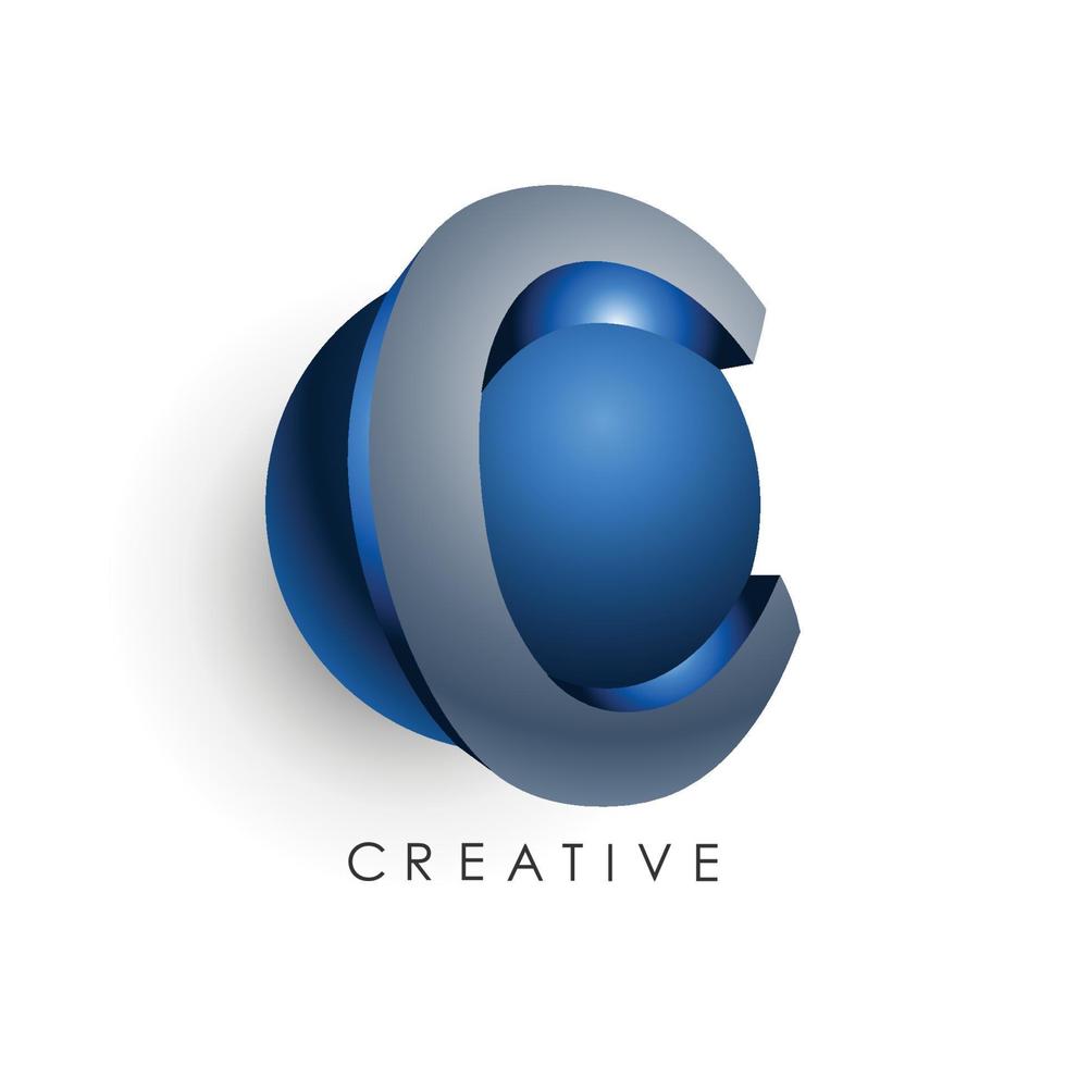 modèle de logo de lettre initiale de couleur bleu gris cercle 3d design pour l'identité de l'entreprise et de l'entreprise vecteur