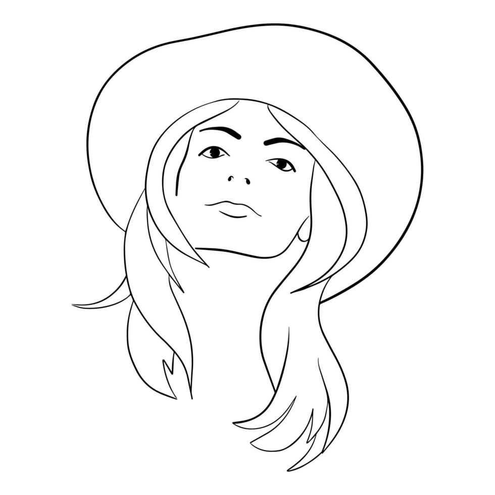 visage de femme abstraite avec chapeau. dessin au trait continu. dessin au trait vectoriel. vecteur