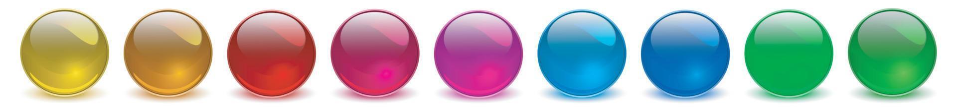 ensemble de sphères colorées, collection de boules de verre colorées 3d brillantes et brillantes. vecteur