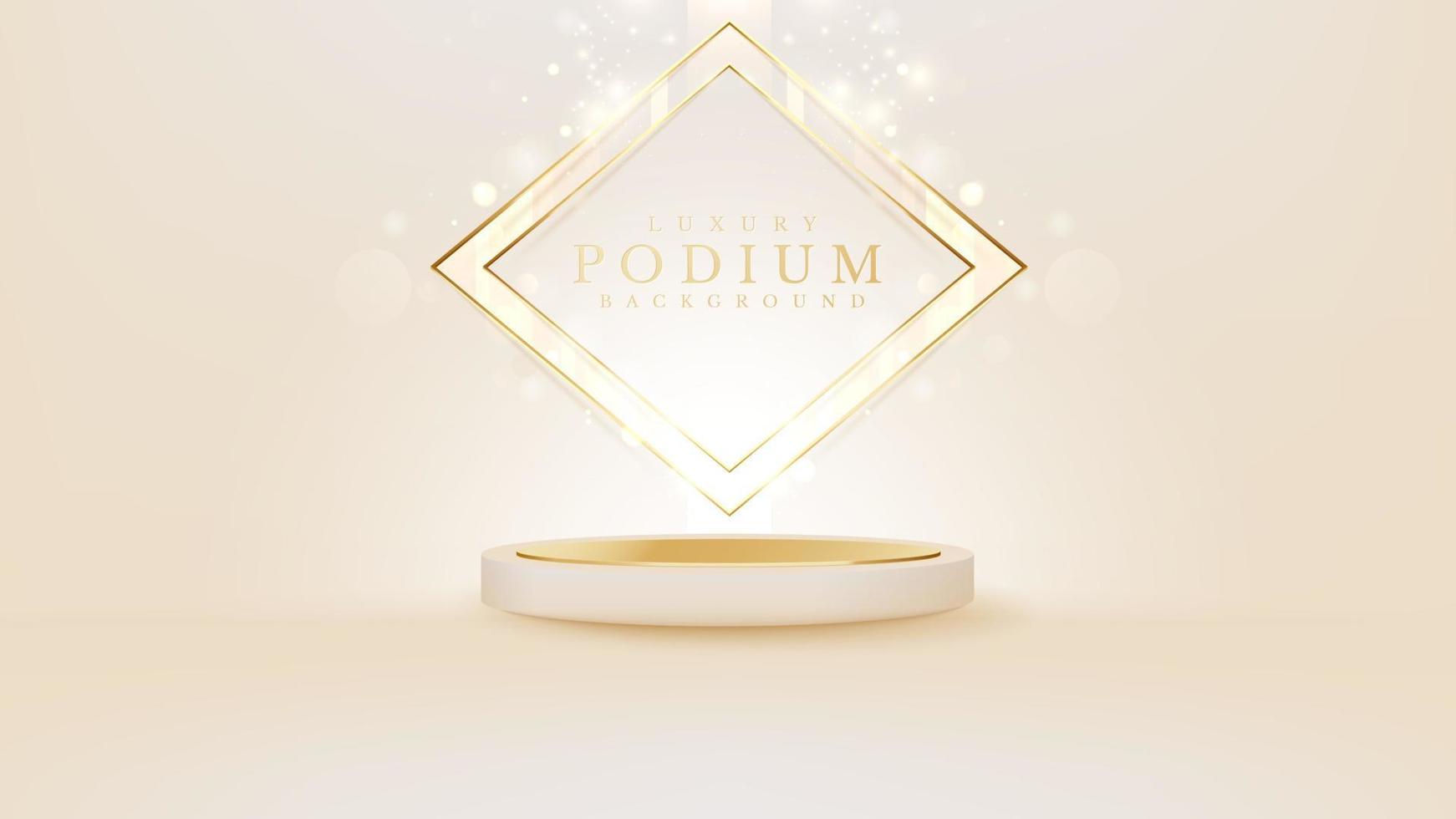 podium de couleur crème réaliste pour l'affichage des produits avec des éléments de ligne dorée et des effets de lumière. vecteur