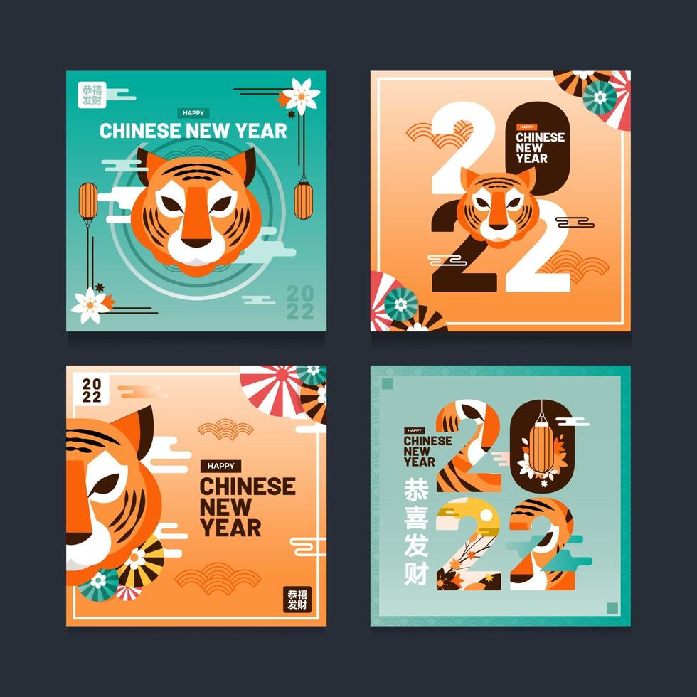 joyeux nouvel an chinois du tigre publications sur les réseaux sociaux vecteur
