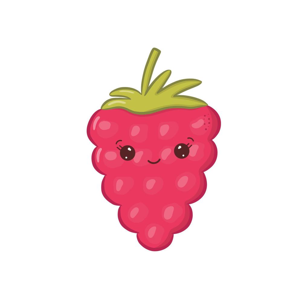 framboises kawaii mignonnes isolées sur fond blanc. personnage avec un visage joyeux et drôle. illustration vectorielle vecteur