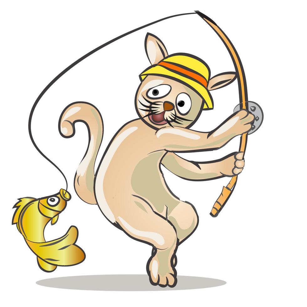dessin animé chat pêcheur vecteur